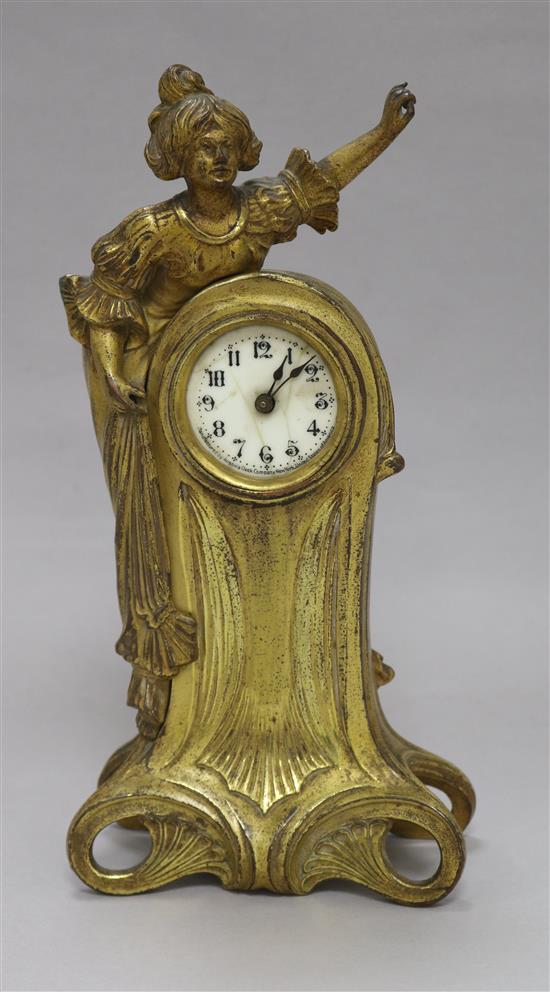 An Art Nouveau gilt clock height 26cm